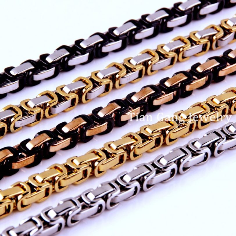 4/5/8mm 316L Stainless Steel Silver Color/Gold/Black/Rose Gold Byzantine Chain Mens Women Necklace/Bracelet - Image 2