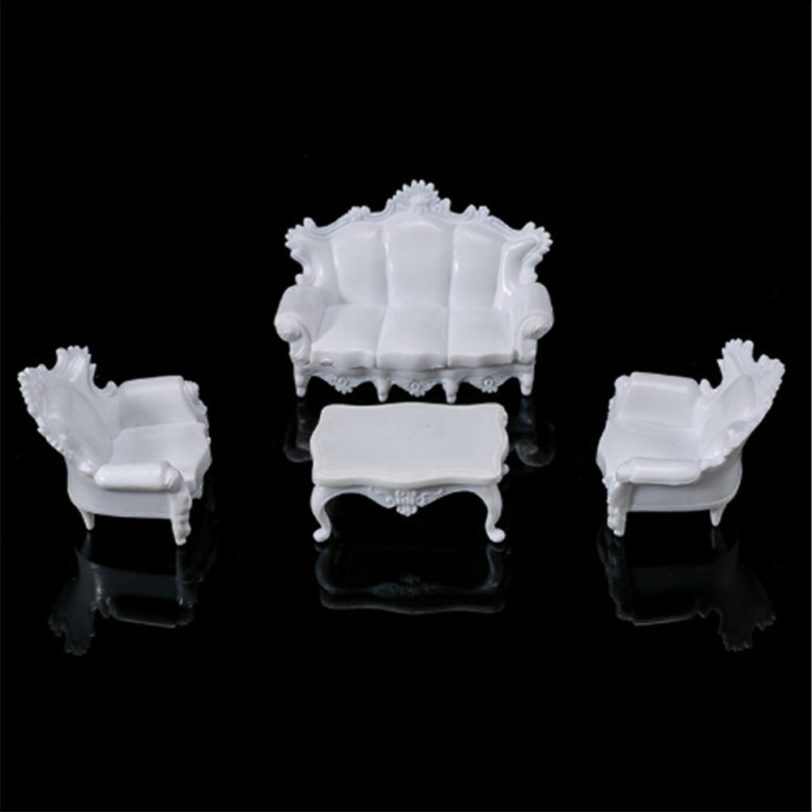 4pcs Dolls Acce White DIY 1/25 Dollhouse Miniature Living Room Antique Sofa Set Tea Table Settee Model for Kids Gift Classic Toy - Image 3