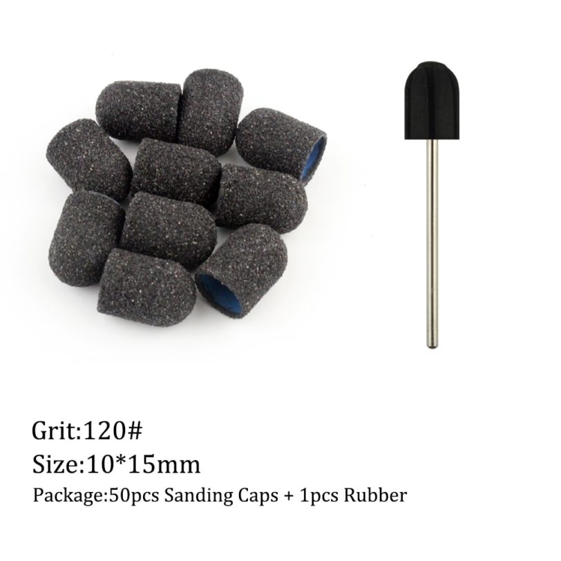 50Pcs Pack 120 Grit Nail Sanding Caps Rubber Grip Pedicure Polishing Sand Block Electric Drill Accessories 1