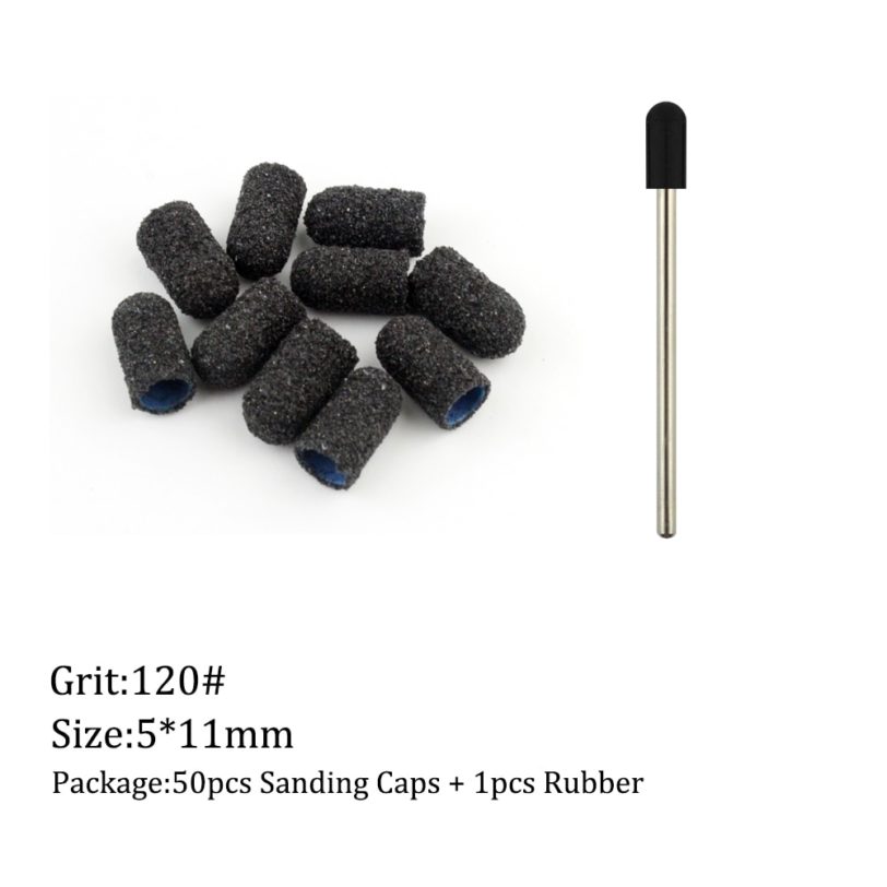 50Pcs Pack 120 Grit Nail Sanding Caps Rubber Grip Pedicure Polishing Sand Block Electric Drill Accessories 2