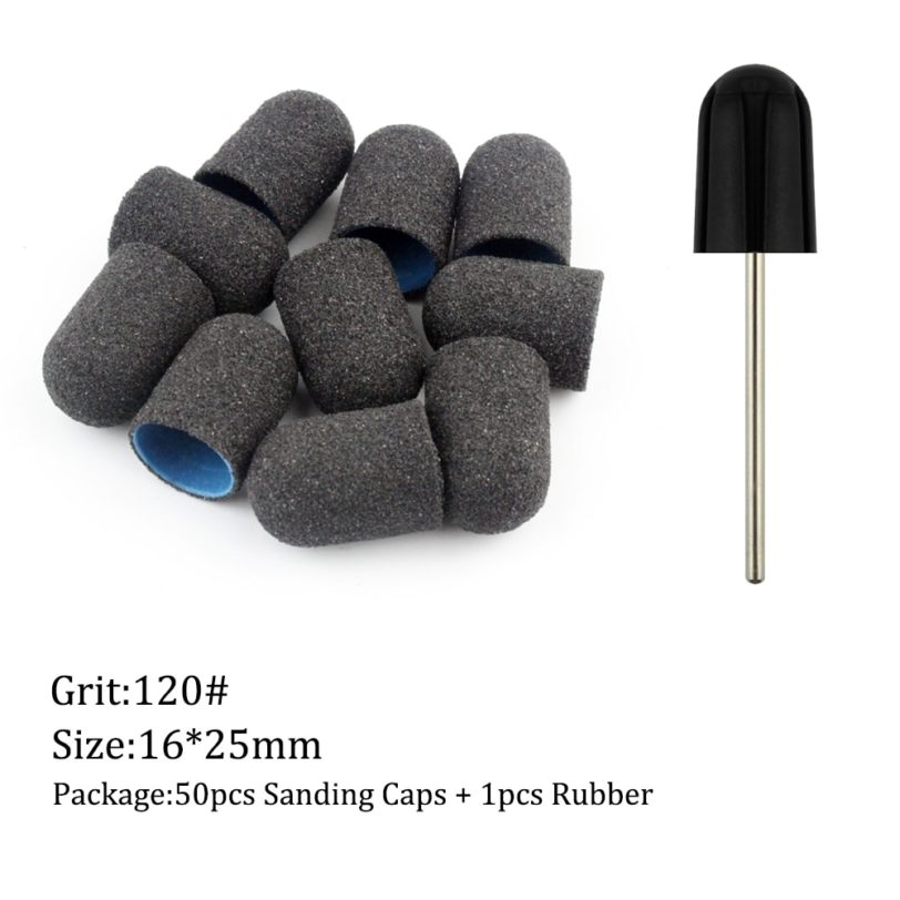 50Pcs Pack 120 Grit Nail Sanding Caps Rubber Grip Pedicure Polishing Sand Block Electric Drill Accessories