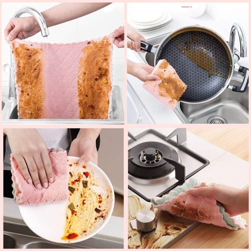 5pcs Super Absorbent Microfiber Kitchen Dish Cloth High-efficiency Tableware Household Cleaning Towel Kitchen Tools Gadgets - Image 4