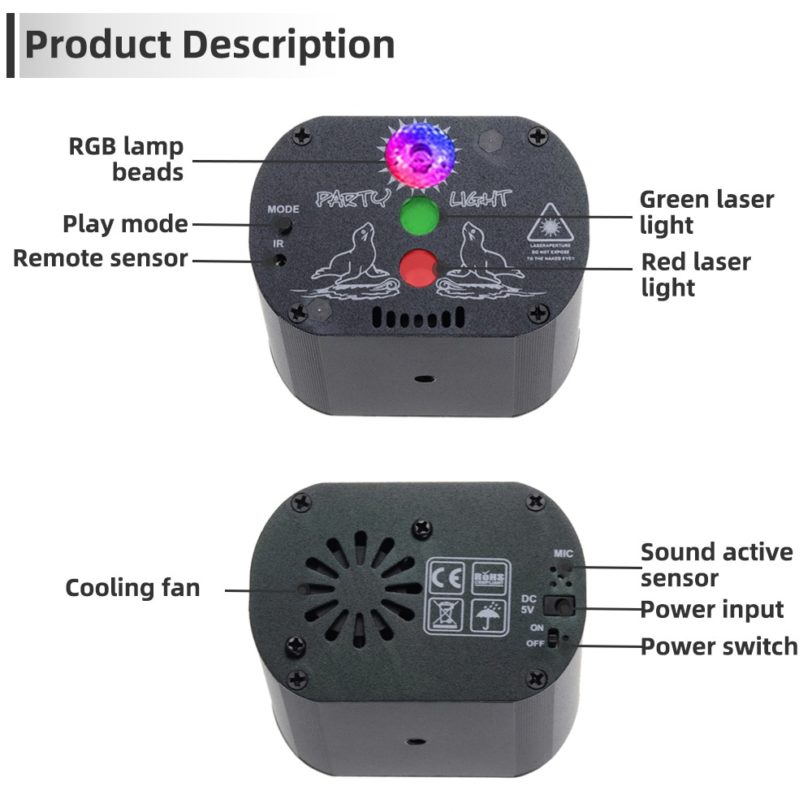 60 patterns Mini DJ Disco Light Party Stage Lighting Effect Voice Control USB Laser Projector Strobe Lamp for Home Dance Floor - Image 3