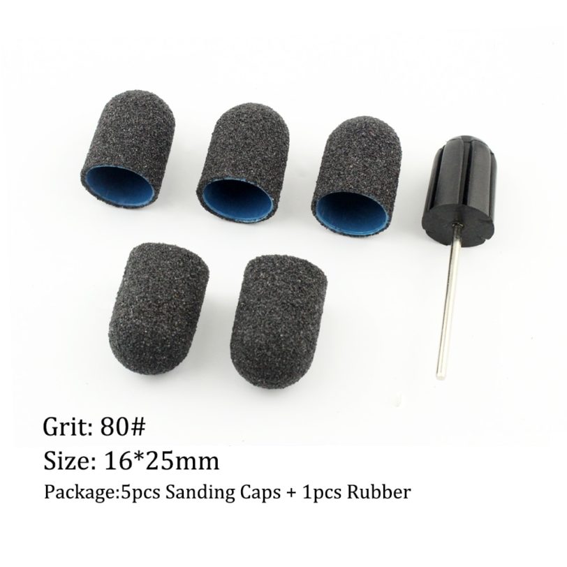 6Pcs Set Plastic Base Nail Sanding Caps Rubber Grip Pedicure Polishing Sand Block Electric Drill Accessories