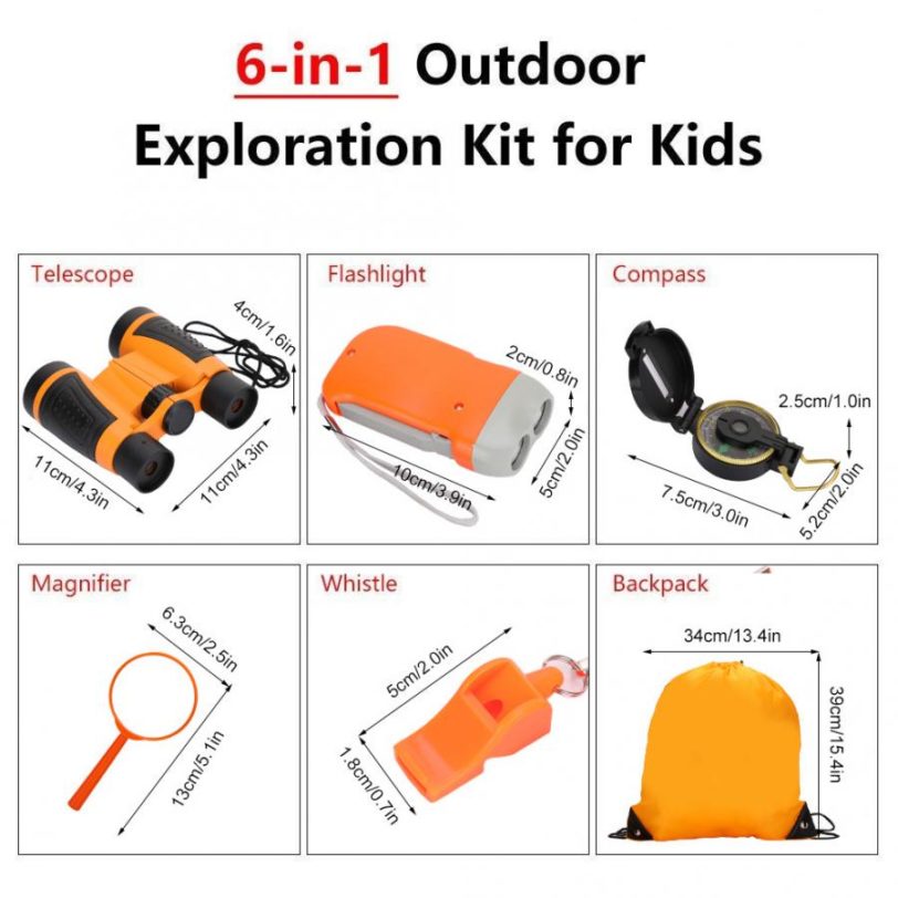 6pcs 8pcs Kids Outdoor Exploration Set Binocular Flashlight Compass Magnifying Glass Whistle Toy Kid Adventure Kit
