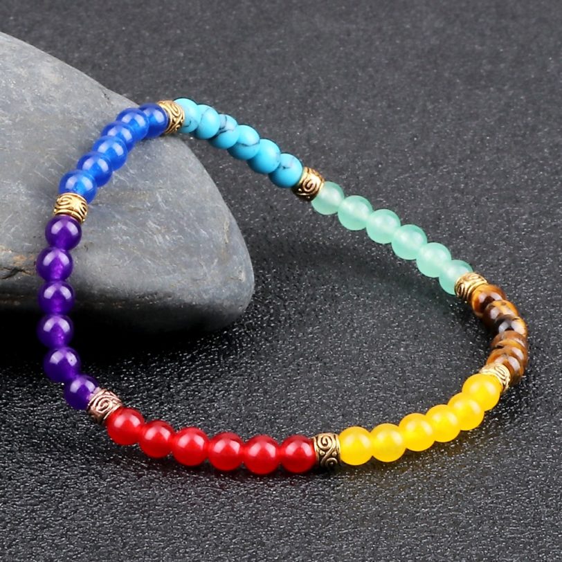 7 Chakra Reiki Healing Beads Bracelets 4 6mm Stone Beaded Stretch Bracelet Adjustable Braided Bangles for Women Men Yoga Jewelry - Image 2