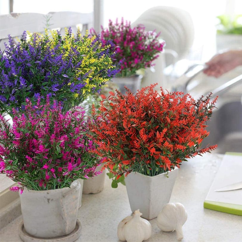 8 Bundles Artificial Lavender Flowers Outdoor Fake Flowers for Decoration Faux Plastic Plants Garden Porch Window Box Decor - Image 2