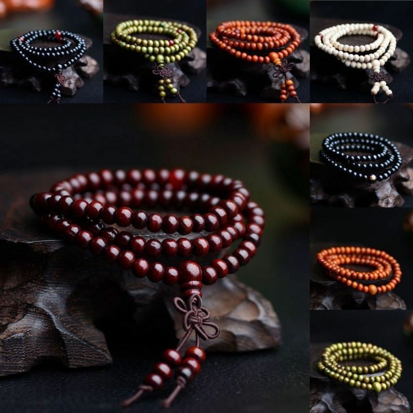 9 Styles 6mm Natural Sandalwood Buddhist Buddha Wood Prayer Beaded Knot black ebony Unisex Men Bracelets & Bangles for Women - Image 3