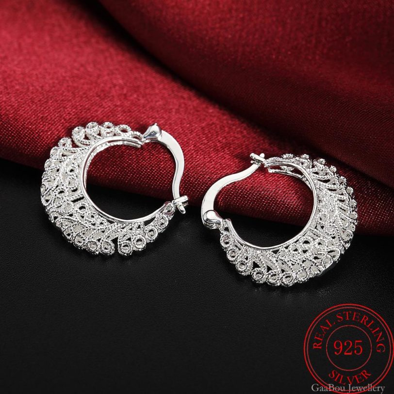 925 Sterling Silver Hollow Flower Circle Small Hoop Earrings For Women Sleeper Earrings 2021 Trend Wedding Jewelry Gift GaaBou - Image 2