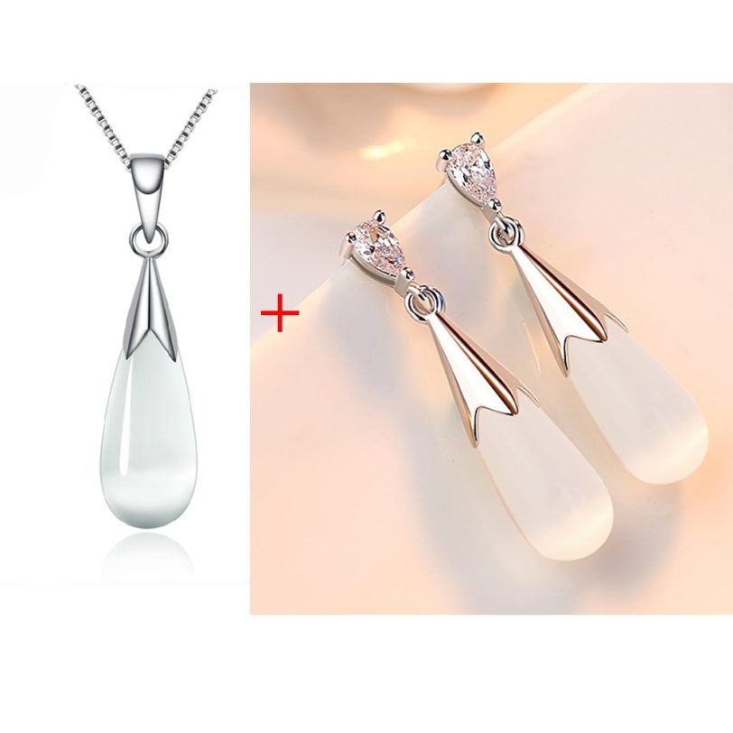 925 Sterling Silver Jewelry Sets Moonstone Opal Water Drop Necklace Earrings Bijoux For Women Girl Gift - Image 6