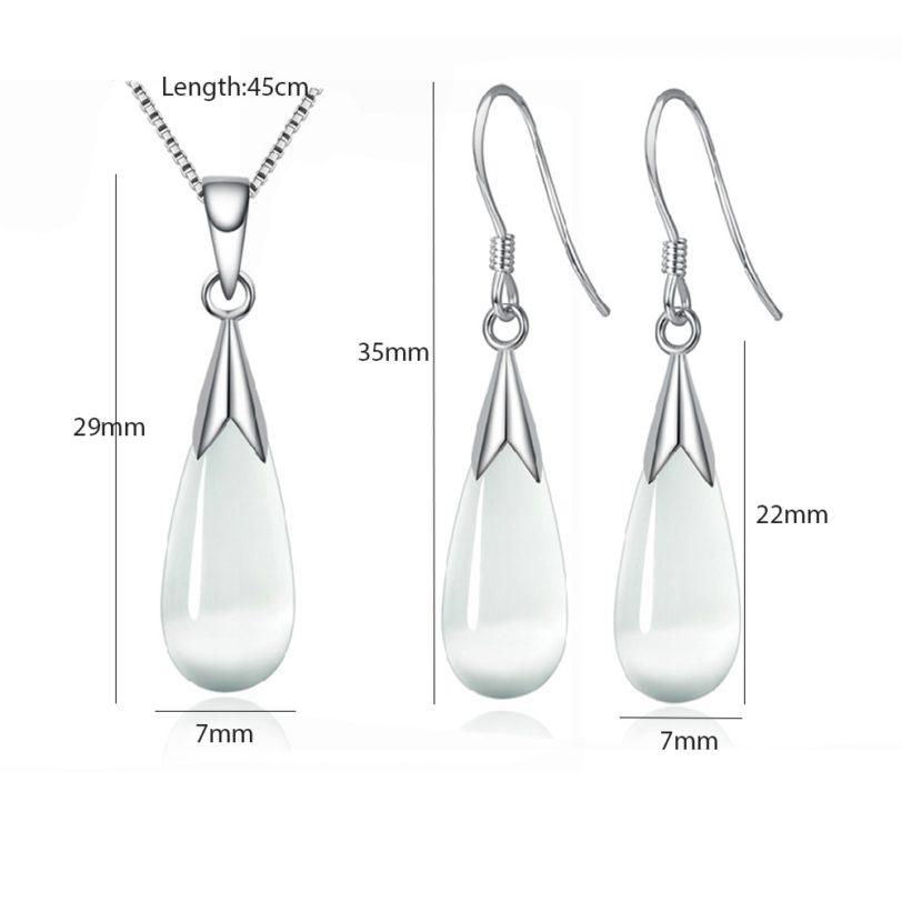 925 Sterling Silver Jewelry Sets Moonstone Opal Water Drop Necklace Earrings Bijoux For Women Girl Gift - Image 4