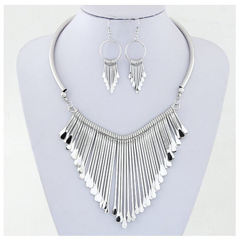 Ahmed Jewelry Geometry Fashion Metal Tassel Jewelry Set Necklace Earring For Woman New Boho Maxi Statement Collar Necklace HOT - Image 3