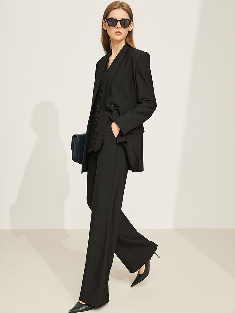 Amii Minimalism Women Blazer Set Fashion Blazer Coat Vneck Buttons Vest Women s Pants Elegant Female 1