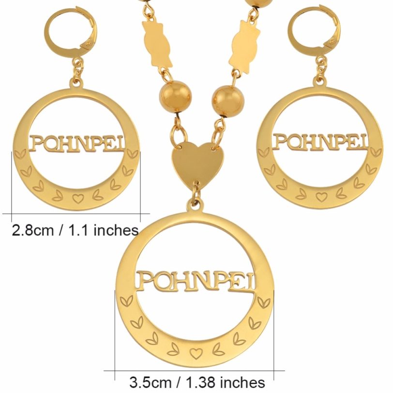 Anniyo Micronesia Pohnpei Island Big Pendant Beads Necklaces Earrings sets Round Ball Chains Ethnic Jewelry Gifts #047721 - Image 2