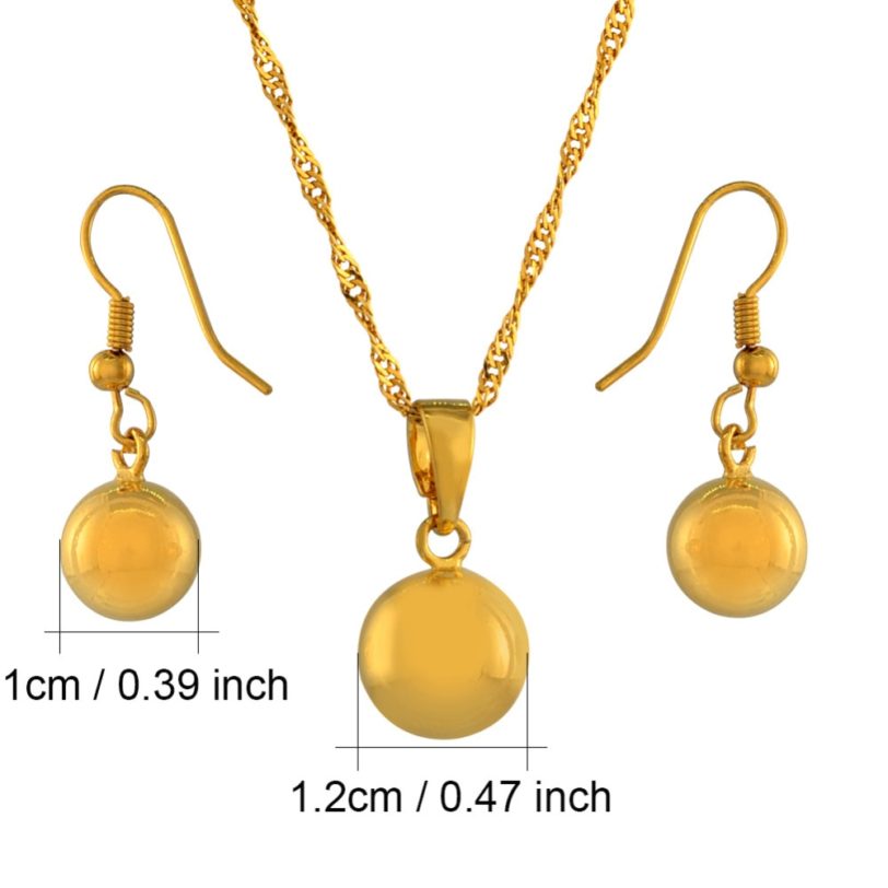 Anniyo Round Ball Pendant Necklace chain Earrings sets Jewelry Gold Color Bead Necklaces sets for women #200006 - Image 2