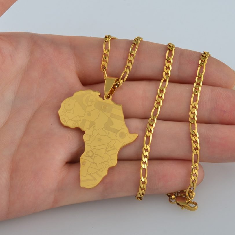 Anniyo Silver Color/Gold Color Africa Map With Flag Pendant Chain Necklaces African Maps Jewelry for Women Men #035321P - Image 2