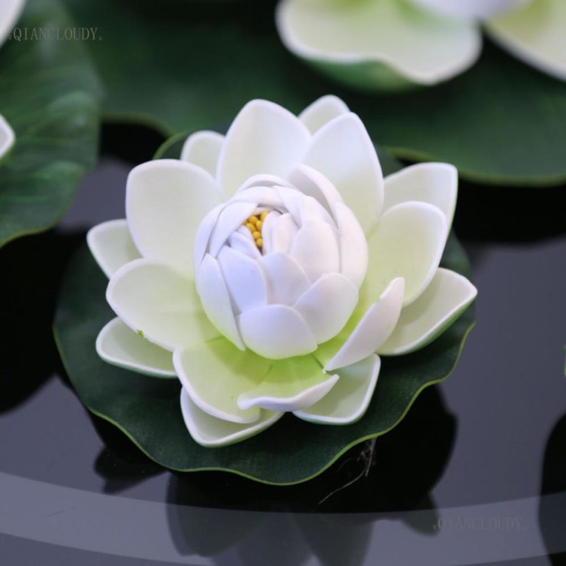 Artificial WHITE Lotus Leaves flowers Water ponds lotus leaf fake Lily Floating Pool home garden Plants Wedding D24 - Image 2