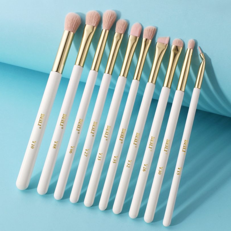 BEILI Makeup Brushes White Golden 10Pcs Eyeshadow Eyebrow EyeLiner Brush Set Goat Hair Eye Make Up Tools brochas maquillaje - Image 6