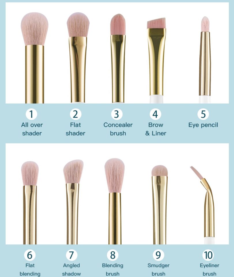 BEILI Makeup Brushes White Golden 10Pcs Eyeshadow Eyebrow EyeLiner Brush Set Goat Hair Eye Make Up Tools brochas maquillaje - Image 2