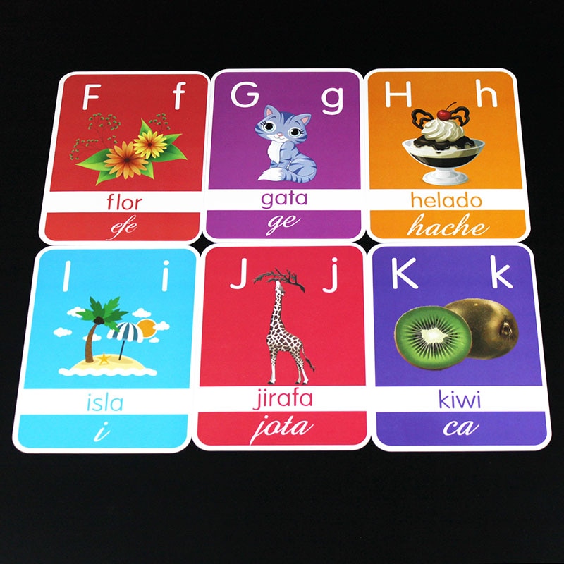 Baby Word Card Teaching Spanish Animals ABC FlashCards Montessori Learning Educational Toys For Kids Children Pocket