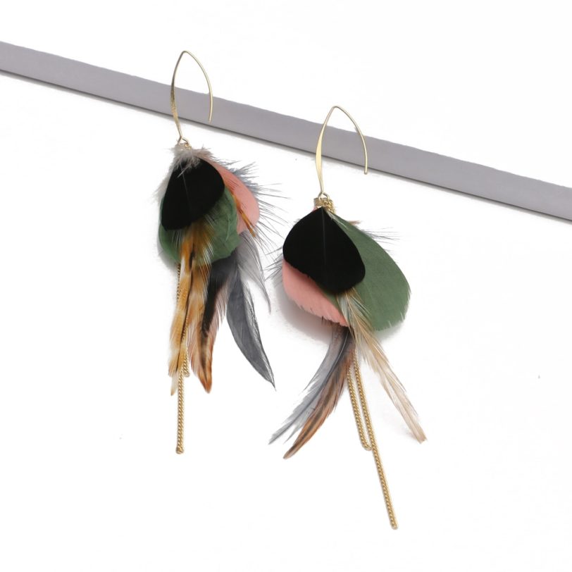 Badu Feather Earrings Women Metal Long Tassel Drop Dangle Light Weight Earrings 2020 Fashion Jewelry Wholesale Drop shipping - Image 2