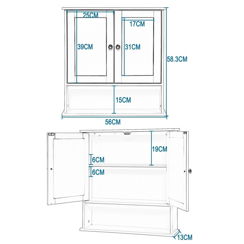 Bathroom Cabinet with Mirror MDF 56x13x58.3cm Wall Mounted Bathroom Cabinet with 3 shelves Toilet Furniture Cabinets Cupboard - Image 2