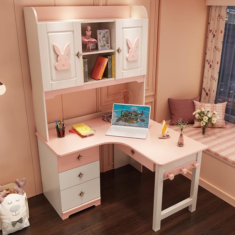 Bedroom Writing Desk Set For Children Pink Nordic Minimalist Wooden Desk And Chair Indoor Home Furniture
