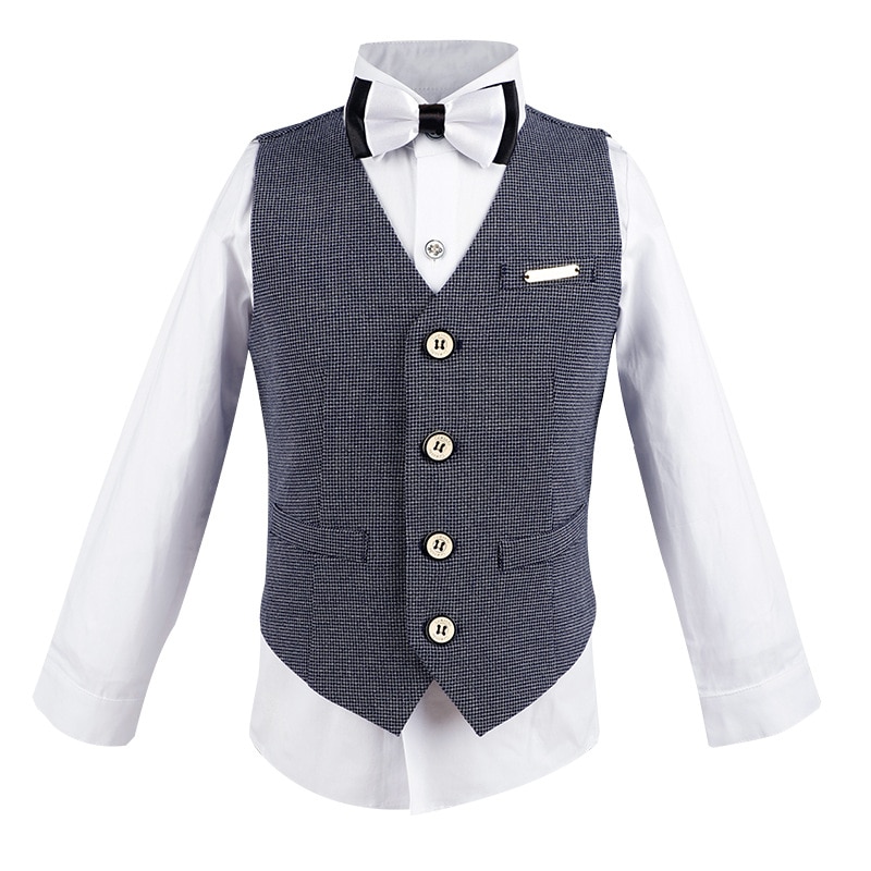 Boy Gentleman Dot Top Kids Waistcoat Wedding Clothes Sets Toddler Formal Suits Child BowTie Shirt Vest 1