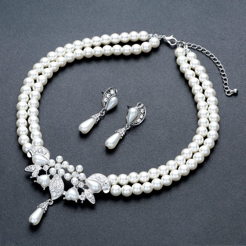 CC Jewelry Sets Stud Earring and Necklace Wedding Accessories For Bride Women Party Pearl Romantic Lovely 1