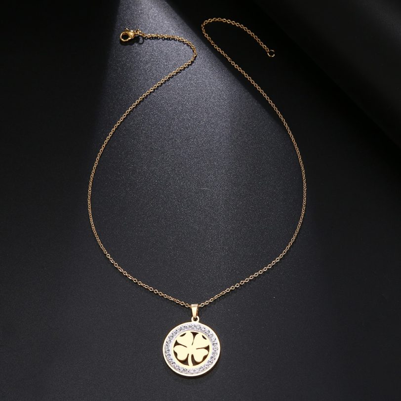 Cacana Stainless Steel Crystal Round Pendants Necklace Women Choker Jewelry Clover Trendy Necklaces Chain Valentine's Day - Image 2