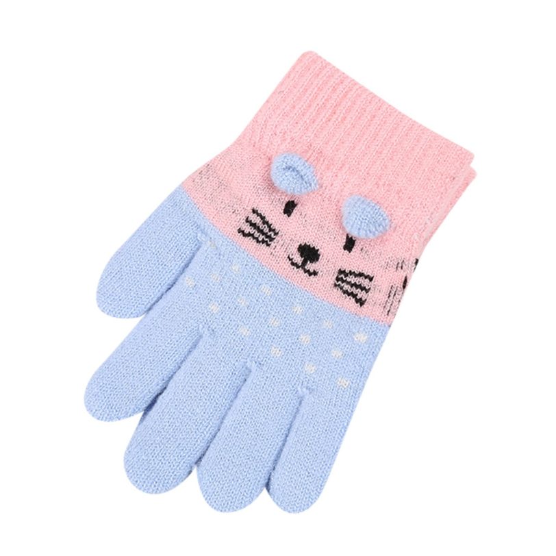 Cat Baby Mittens Knitted Patchwork Children Boys Girls Winter Cute Cartoon Animal Kids Gloves Warm Gloves New Варежки Детские - Image 2