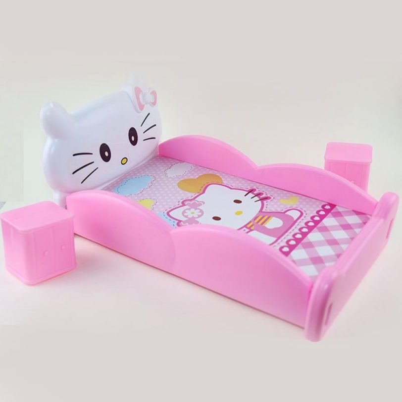 Children's Playhouse For Barbie Doll Accessories Dream KT Bed 2 Bedside Table Fashion Bedroom Furniture Girl Toy - Image 3