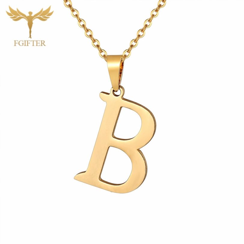 Classic Girls Children Jewelry 26 Letters B Pendant Necklace And Earrings Golden Stainless Steel Jewelry Set Kids Gifts - Image 2