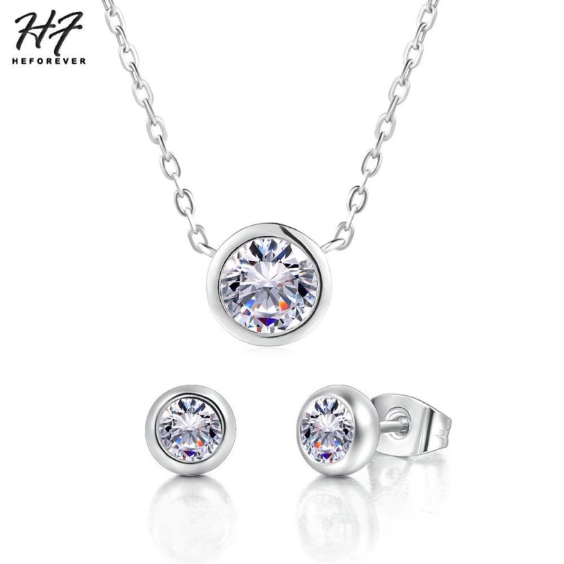 Classic Jewelry Set For Women Simple Minimalist Crystal AAA Cubic Zircon Necklace Earrings Fashion Jewelry For Women Girls S370 - Image 3