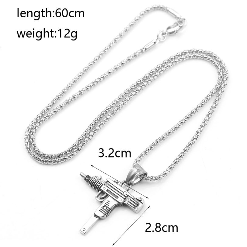 Cool Gothic Hip Hop UZI Kolye GUN Shape Pendant Necklace Gold Black Silver Color Army Style Male Chain Men Necklaces Jewelry - Image 2