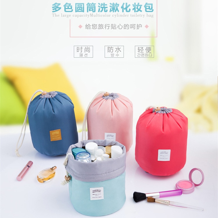 Cosmetic Bag 2021 Fashion Round Waterproof Makeup Bag Large capacity Portable Drawstring Storage Toiletry Kit Cylinder 2