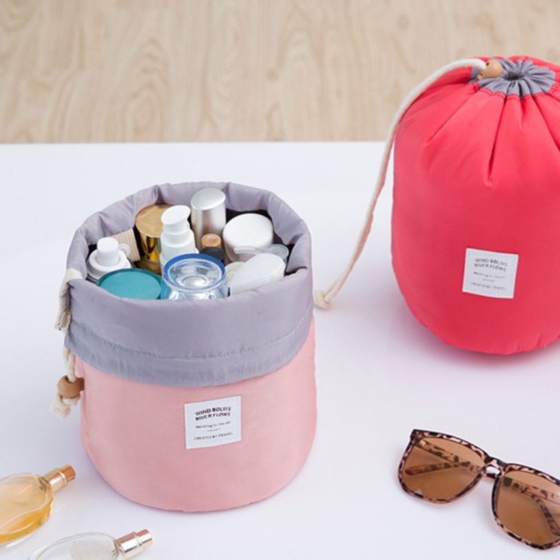 Cosmetic Bag 2021 Fashion Round Waterproof Makeup Bag Large capacity Portable Drawstring Storage Toiletry Kit Cylinder
