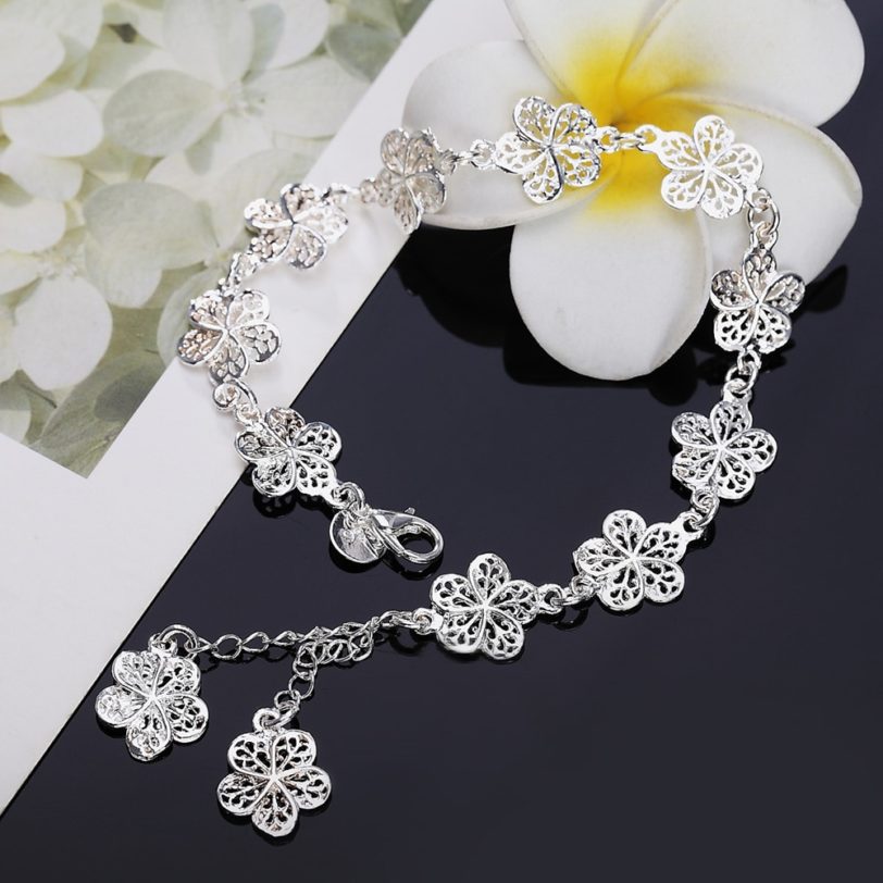 DOTEFFIL 925 Sterling Silver Full Flower Bracelet For Women Wedding Engagement Party Fashion Jewelry - Image 2