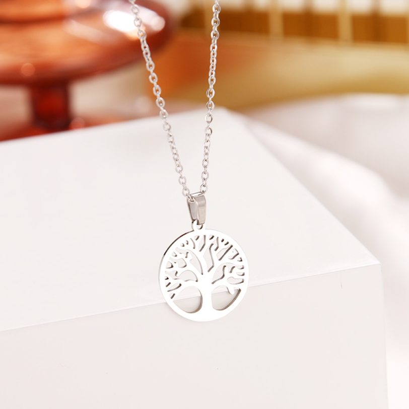 DOTIFI 316L Stainless Steel Necklace Hot Tree of Life Round Pendant Necklaces Bijoux Collier Elegant Women Girl Jewelry Gifts - Image 4