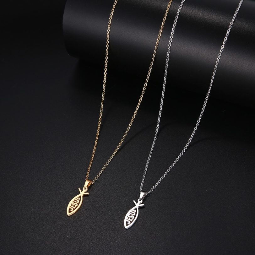 DOTIFI Stainless Steel Necklace For Women Man Lover's Sharp Jesus Fish Shape Color Pendant Necklace Engagement Jewelry - Image 2