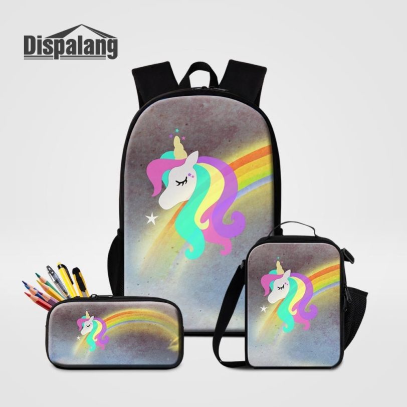 Dispalang Cartoon Unicorn Prints School Backpack Cute Rucksack Schoolbag 3pcs Bagpack Set Mochila Food Picnic Bag And Pencil Box - Image 2