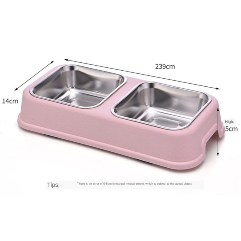 Dog Double Bowl Puppy Food Water Feeder Cute Stainless Steel Pets Drinking Dish Feeder Pets Supplies Feeding Dishes Dogs Bowl - Image 2