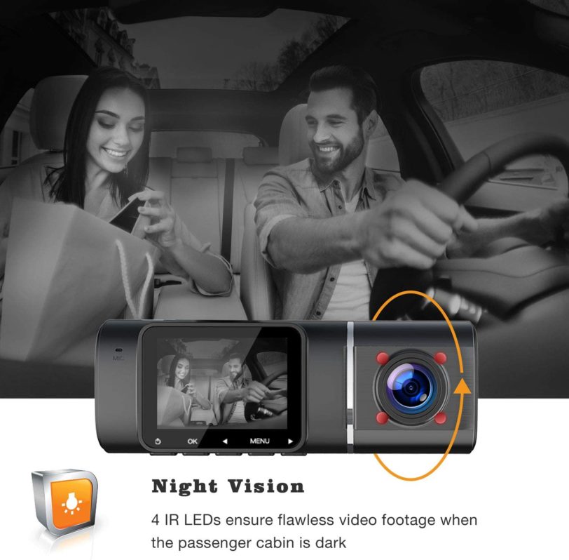 Dual Lens Car Dash Cam Dvr Registrator Full HD Video Recorder Front and Inside Cabin Camera for Uber Lyft Taxi Drivers - Image 3