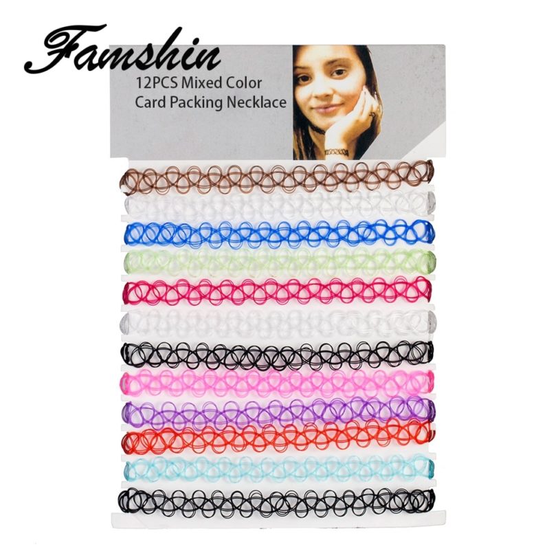 FAMSHIN 12PCS Hot Sell Vintage Hippy Stretch Tattoo Choker Necklace Elastic Chocker Necklace Fishing Line Tattoo Necklace - Image 6