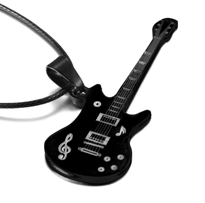 Fashion Cool Punk Black Stainless Steel Guitar Pendant Necklaces Men Women Leather Chain Hiphop Rock Collar Jewelry Dropshipping - Image 4