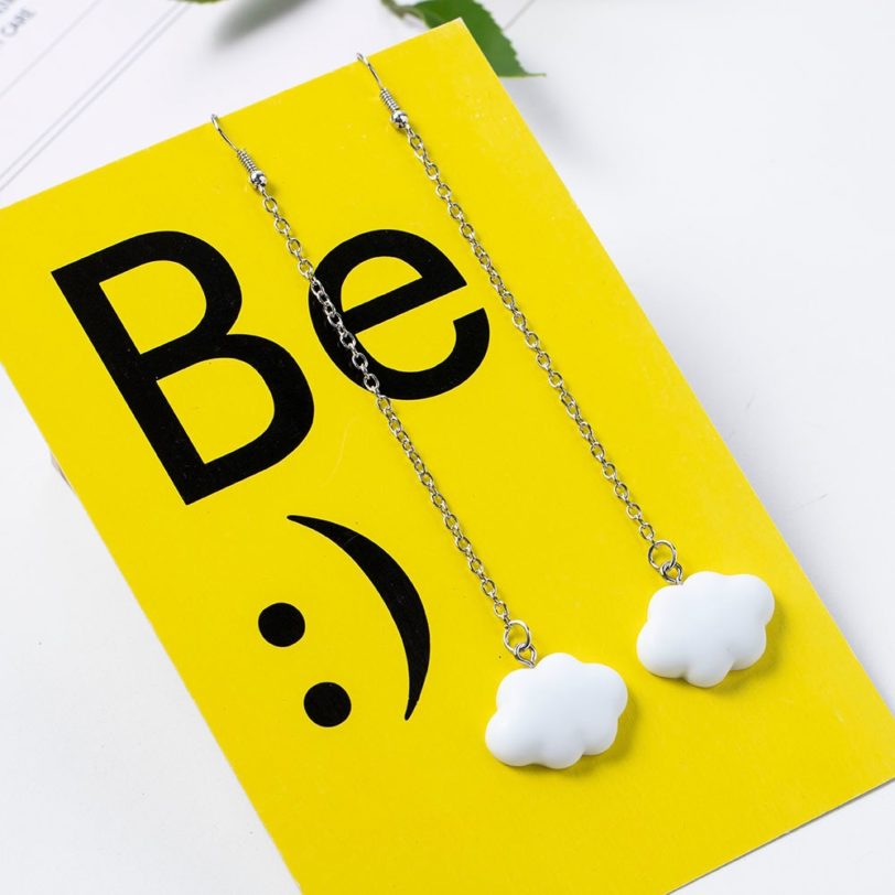 Fashion Korea Style White Dangling Earrings for Women Cute Simple Cloud Earrings with Chain SImple Ladies Ears Jewellery - Image 4