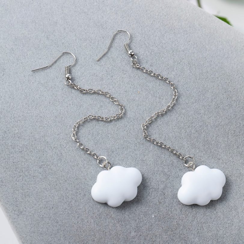 Fashion Korea Style White Dangling Earrings for Women Cute Simple Cloud Earrings with Chain SImple Ladies Ears Jewellery - Image 6