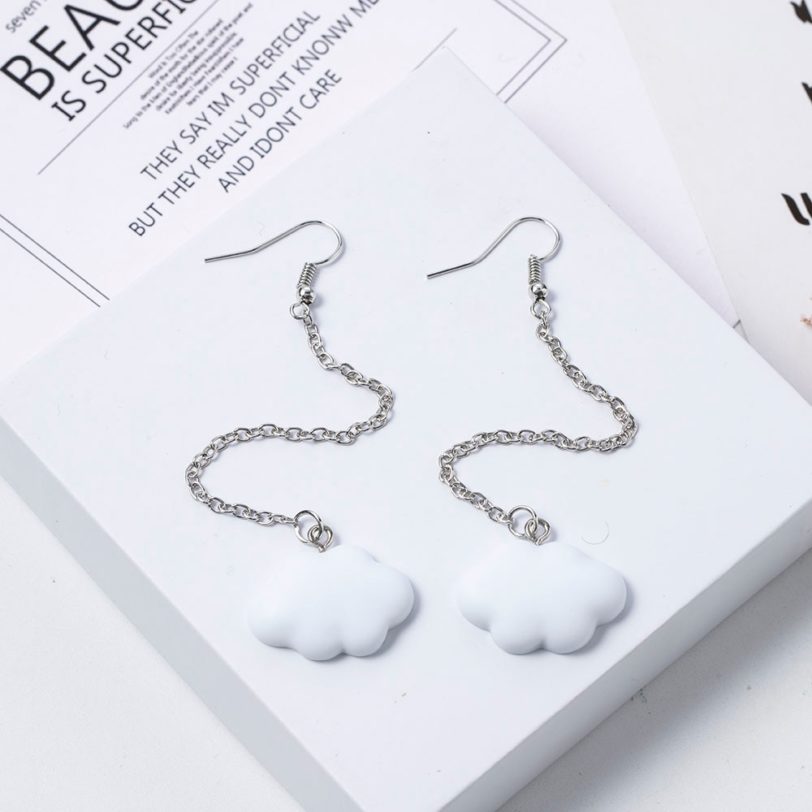 Fashion Korea Style White Dangling Earrings for Women Cute Simple Cloud Earrings with Chain SImple Ladies Ears Jewellery - Image 2