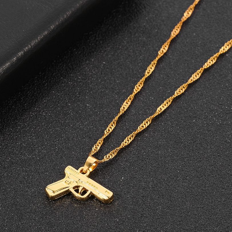 Fashion Mens Boys Necklaces Hand Pistol Gun Pendant Necklace Men Biker Black Gold-color Hip Hop Colar Jewelry - Image 3