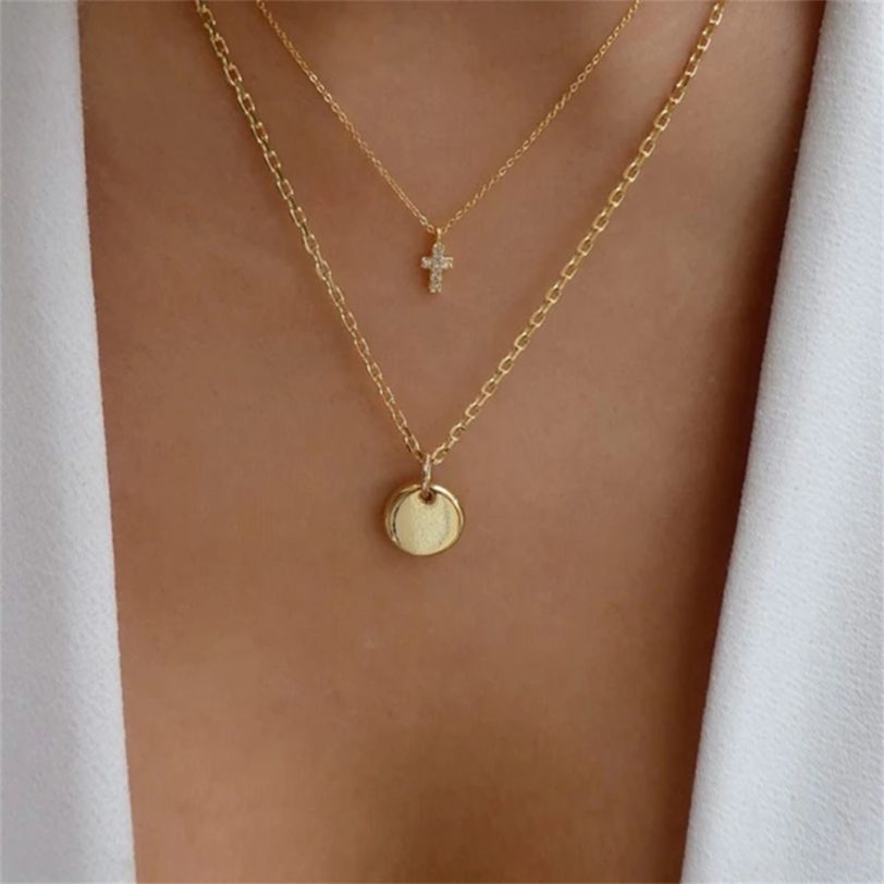 Fashion Multilevel Gold Full Crystal Heart-shaped Five-pointed Star Moon Drop Pendant Necklace For Women Female Vintage Jewelry - Image 2